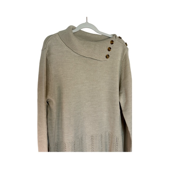 Olive &Vine wide button collar pull over sweater tan size XL Fall neutral - Picture 2 of 9